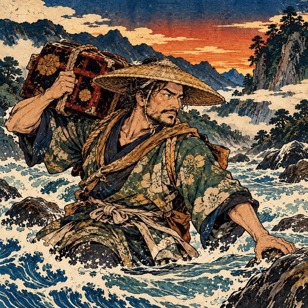 Japanese Woodblock-Inspired Samurai Illustration – Mann-Porträt