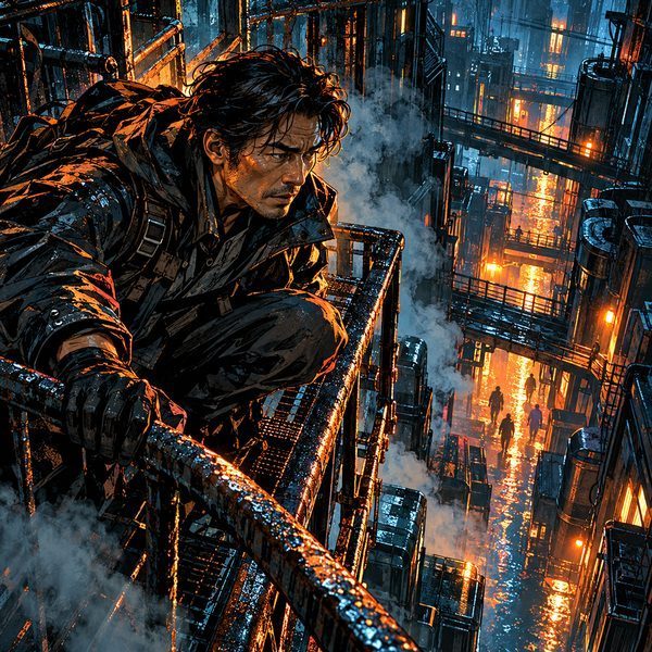 Neo-Noir Retrofuturist Graphic Novel – Mann-Porträt