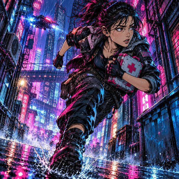 Cyberpunk Manga – Frau-Porträt