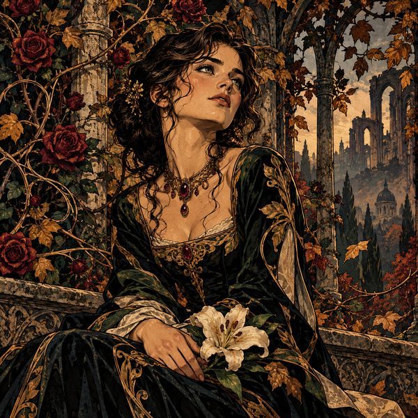 Dark Art Nouveau Comic Portrait – Frau-Porträt