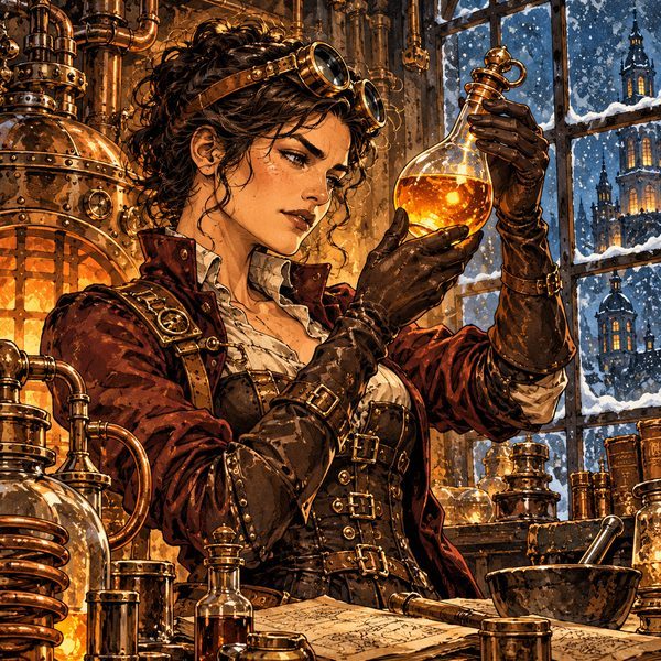 Hand-Painted Steampunk Graphic Novel – Frau-Porträt