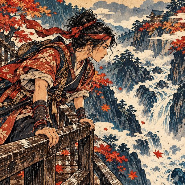 Japanese Woodblock-Inspired Samurai Illustration – Frau-Porträt