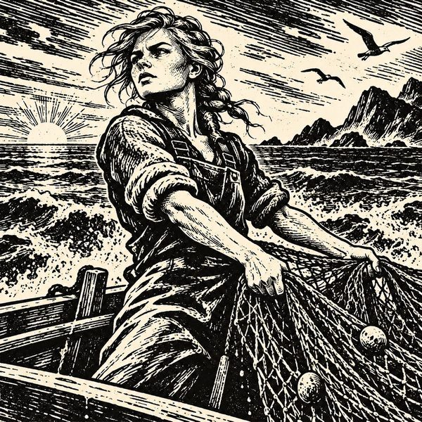 Linocut / Woodcut – Frau-Porträt
