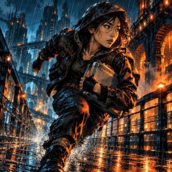 Neo-Noir Retrofuturist Graphic Novel – Frau-Porträt